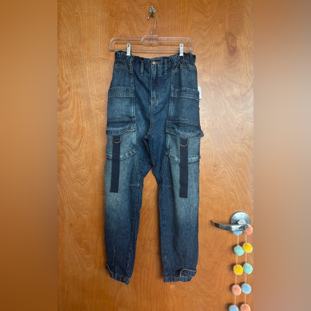 Free People We The Free Hazel Dropwaist Cargo Jeans in Dark And Stormy